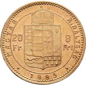 František Josef I., 1848 - 1916, 8 Zlatník 1885 KB, 6.444g, nep.hr., nep.rysky, pěkná