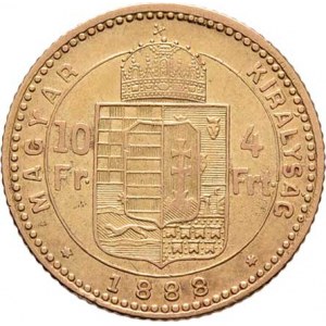 František Josef I., 1848 - 1916, 4 Zlatník 1888 KB (pouze 49.000 ks), 3.198g,