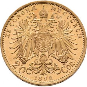 František Josef I., 1848 - 1916, 20 Koruna 1892, 6.772g, nep.hr.