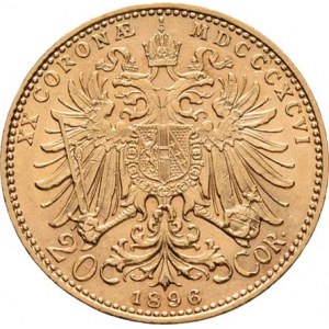 František Josef I., 1848 - 1916, 20 Koruna 1896, 6.768g, dr.hr., nep.rysky, pěkná