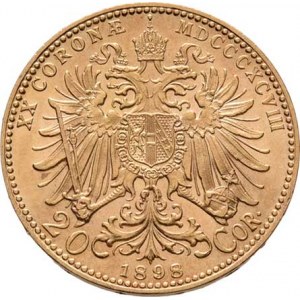 František Josef I., 1848 - 1916, 20 Koruna 1898, 6.766g, nep.rysky