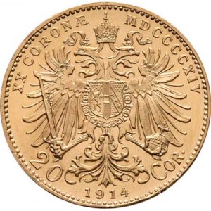 František Josef I., 1848 - 1916, 20 Koruna 1914 (pouze 82.000 ks), 6.774g, nep.hr.,
