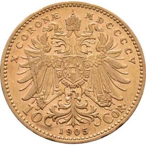 František Josef I., 1848 - 1916, 10 Koruna 1905, 3.366g, nep.hr., nep.rysky, pěkná