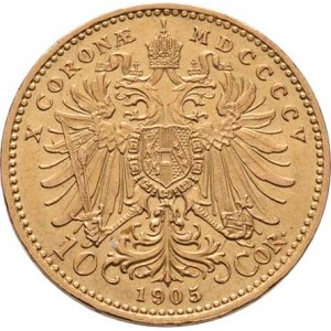 František Josef I., 1848 - 1916, 10 Koruna 1905, 3.375g, nep.hr., nep.rysky, pěkná