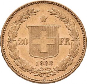 Švýcarsko, republika, 20 Frank 1888 B, Bern, KM.31.3 (Au900, pouze 4.224