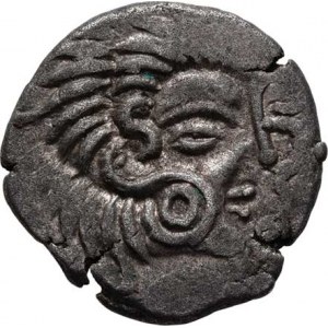 Galie - Armorica - Curiosolitae, 2.-1. století př.Kr., Bilonový statér, stylizovaná vousatá hlava z