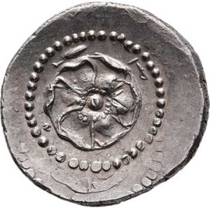 Rhodos, 88 - 43 př.Kr., AR Trihemidrachma, Hlava Helia mírně zleva / květ