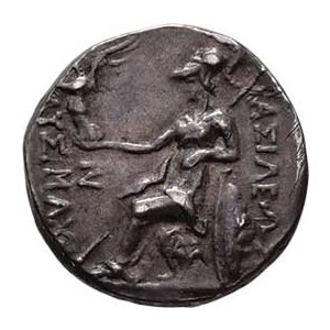 Thrakie, Lysimachos, 323 - 281 př. Kr., AR Obol, Alexandr III. jako Zeus Amón / sedící