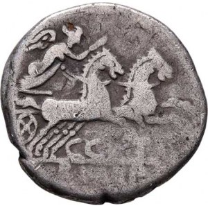 C.Porcius Cato, 123 př.Kr., AR Denár, Hlava Romy zprava, značka X. / Victoria