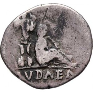 Vespasianus, 69 - 79, AR Denár, Rv:IVDAEA., zajatý žid sedí pod trofejí,
