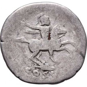 Domitianus - jako césar za Vespasiana, 69 - 79, AR Denár, Rv:COS.V., jezdec na koni zprava, podob