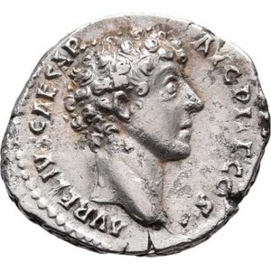 Marcus Aurelius, jako césar, 139 - 161, AR Denár, Rv:PIETAS.AVG., bohoslužebné náčiní,