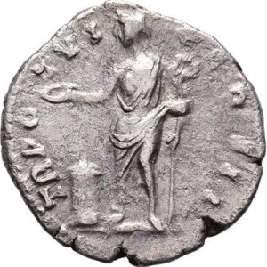 Marcus Aurelius, jako césar, 139 - 161, AR Denár, Rv:TR.POT.VI.COS.II., Genius u oltáře,