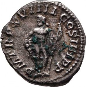 Caracalla, 198 - 217, AR Denár, Rv:P.M.TR.P.XVIIII.COS.IIII.P.P., stojící