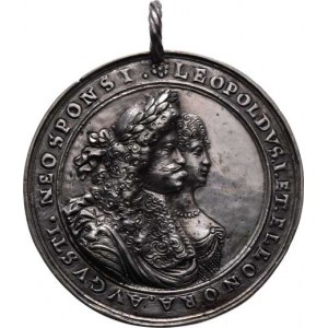 Leopold I. a Eleonora Magdalena von Pfalz-Neuburg, Müller - litý zlacený stříbrný svatební medailon