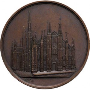 Milán - katedrála - založena 1386, Broggi/Putinati - poprsí zakladatele zprava, opis /