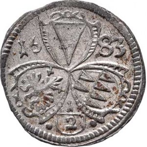 Olomouc-biskup., Karel II. Liechtenstein, 1664 - 1695, 1/2 Krejcar 1683, S-V.303 (A2), 0.587g, nep.
