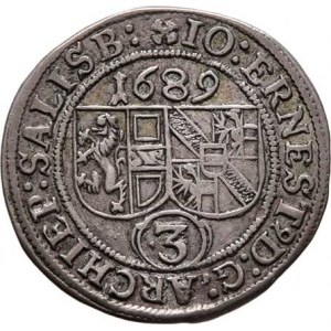 Salzburg-arcib., Jan Arnošt Thun, 1687 - 1709, 3 Krejcar 1689, Zot.2222, Pr.1858, KM.249, 1.551g,