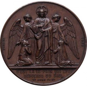 Církevní medaile - ostatní - signované, Desaide - Kristus mezi anděly - medaile na památku