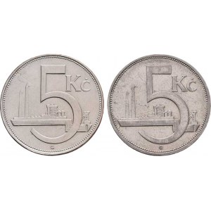 Československo 1918 - 1938, 5 Koruna 1928 - dvě různé varianty vlnovek na hraně,