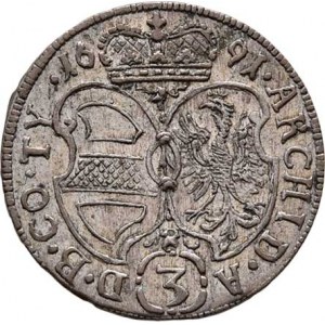 Leopold I., 1657 - 1705, 3 Krejcar 1691, Hall, Nech.2454, M-A.190, 1.294g,