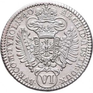 Karel VI., 1711 - 1740, VI Krejcar 1740, Hall, M-A.240, 3.355g, vlas.rysky,