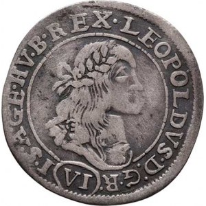 Leopold I., 1657 - 1705, VI Krejcar 1673 KB, Kremnica, Nech.1194, Husz.1450,