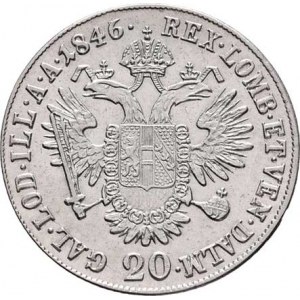 Ferdinand V., 1835 - 1848, 20 Krejcar 1846 E, Karlovský Bělehrad, 6.670g,
