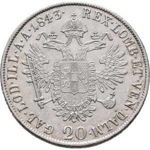 Ferdinand V., 1835 - 1848, 20 Krejcar 1843 M, Milán, 6.719g, nep.hr., nep.rysky,