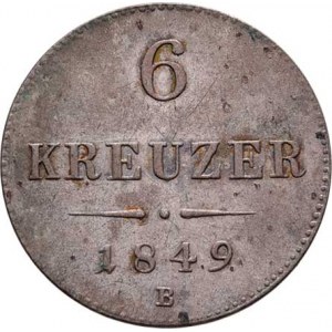 Konvenční měna, údobí let 1848 - 1857, 6 Krejcar 1849 B, 1.613g, nep.vada raz., vlas.rysky,