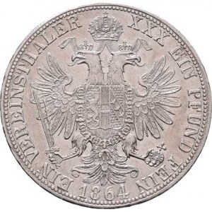 Rakouská a spolková měna, údobí let 1857 - 1892, Tolar spolkový 1864 A, 18.490g, nep.hr., dr.rysky