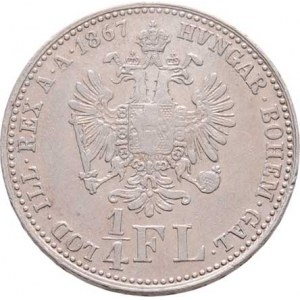 Rakouská a spolková měna, údobí let 1857 - 1892, 1/4 Zlatník 1867 A, 5.276g, nep.hr., nep.rysky,