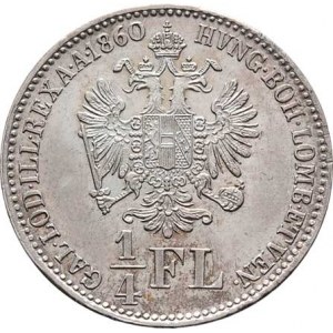 Rakouská a spolková měna, údobí let 1857 - 1892, 1/4 Zlatník 1860 B, 5.322g, nep.hr., nep.rysky, pě