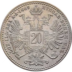 Rakouská a spolková měna, údobí let 1857 - 1892, 20 Krejcar 1869, 2.680g, pěkná patina, téměř