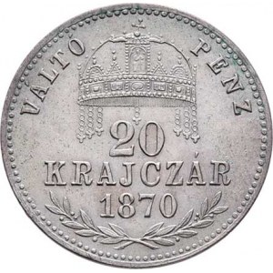 Rakouská a spolková měna, údobí let 1857 - 1892, 20 Krejcar 1870 GYF - krátký opis, 2.662g, nep.rys