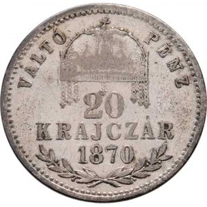 Rakouská a spolková měna, údobí let 1857 - 1892, 20 Krejcar 1870 GYF - krátký opis, 2.643g, nep.rys