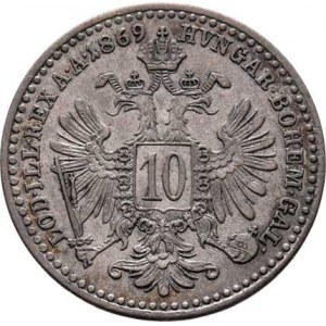 Rakouská a spolková měna, údobí let 1857 - 1892, 10 Krejcar 1869, 1.706g, nep.hr., nep.rysky, tmavá