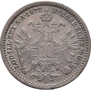 Rakouská a spolková měna, údobí let 1857 - 1892, 10 Krejcar 1872, 1.547g, nep.hr., nep.rysky, pěkná