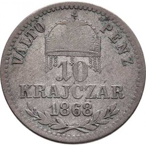 Rakouská a spolková měna, údobí let 1857 - 1892, 10 Krejcar 1868 GYF - krátký opis, 1.697g, dr.vada
