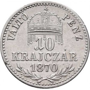 Rakouská a spolková měna, údobí let 1857 - 1892, 10 Krejcar 1870 KB - krátký opis, 1.596g, nep.vady