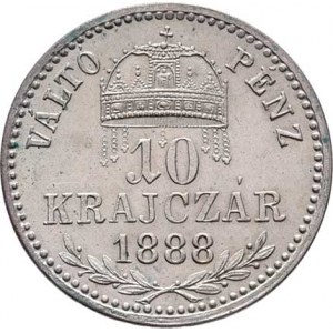 Rakouská a spolková měna, údobí let 1857 - 1892, 10 Krejcar 1888 KB, 1.656g, pěkná patina R!
