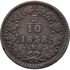 Rakouská a spolková měna, údobí let 1857 - 1892, 5/10 Krejcaru 1858 V, 1.410g, dr.hr., pěkná patina