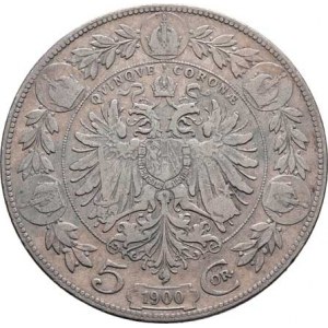 Korunová měna, údobí let 1892 - 1918, 5 Koruna 1900, 23.669g, dr.hr., dr.rysky, patina