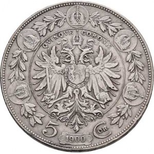 Korunová měna, údobí let 1892 - 1918, 5 Koruna 1900, 23.913g, dr.hr., škr., rysky, pěkná