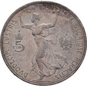 Korunová měna, údobí let 1892 - 1918, 5 Koruna 1908 - jubilejní, 23.925g, dr.hr., dr.rysky,