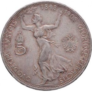 Korunová měna, údobí let 1892 - 1918, 5 Koruna 1908 - jubilejní, 23.943g, nep.hr., vl.škr.,