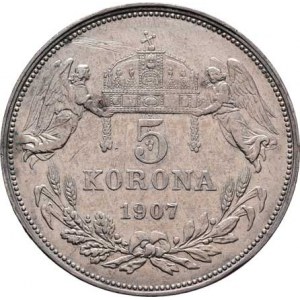 Korunová měna, údobí let 1892 - 1918, 5 Koruna 1907 KB, 23.880g, hr., dr.rysky, vl.škr.,