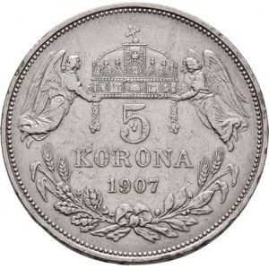 Korunová měna, údobí let 1892 - 1918, 5 Koruna 1907 KB, 23.952g, dr.hr., dr.rysky, skvrnky,