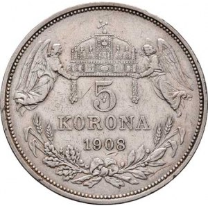 Korunová měna, údobí let 1892 - 1918, 5 Koruna 1908 KB, 23.925g, dr.hr., dr.rysky, skvrnky,