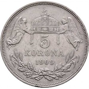 Korunová měna, údobí let 1892 - 1918, 5 Koruna 1909 KB, 23.870g, hr., dr.rysky, pěkná